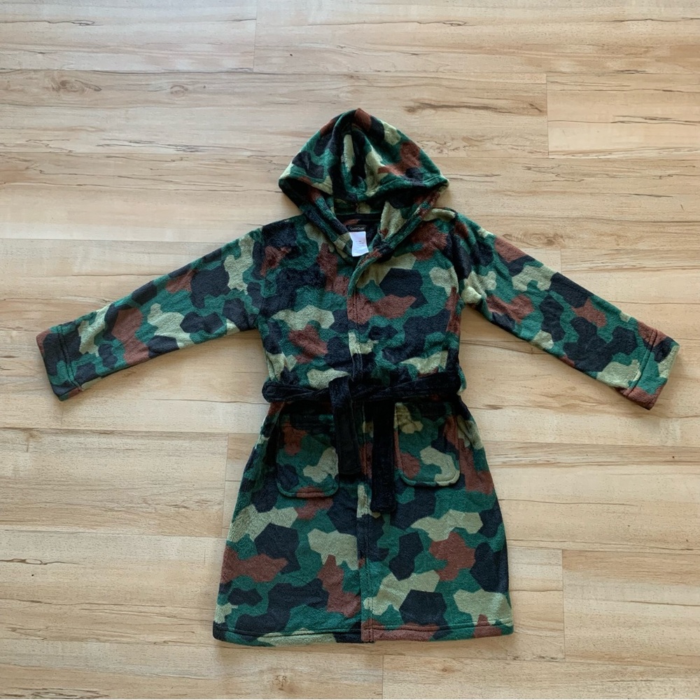 Cuddl Duds Robe Pajamas Cover Bath Bathrobe Hoodie Camo Green 8/10 M